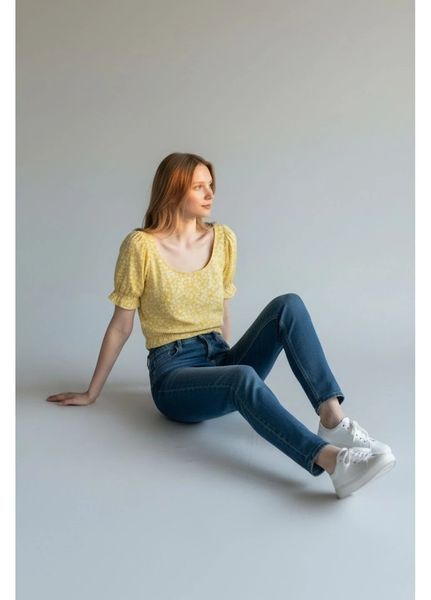 Блуза жіноча H&M з віскози з пишними рукавами EUR 34 жовтий квітковий принт НМ 8674 49641 фото