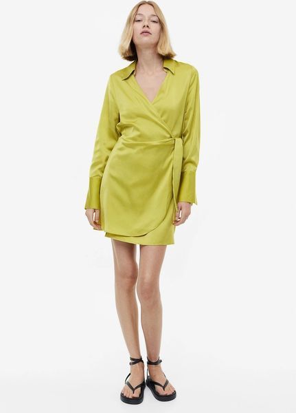 Сукня H&M коротка з запахом НМ 7104 XS жовто-зелена 47461 фото