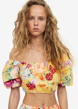 Топ жіночий H&M укорочений з відкритими плечима S жовтий/квітковий НМ 5533 45603 фото